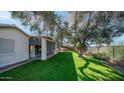 Covered patio with grassy backyard and large tree at 1274 N Ithica St, Gilbert, AZ 85233