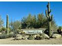 Pinnacle Views community entrance sign with cacti at 11060 E Mark Ln, Scottsdale, AZ 85262