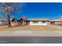 Charming ranch home features a brick and white exterior, landscaping, and a purple door at 936 E 8Th Pl, Mesa, AZ 85203