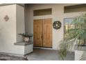 Elegant double doors with a decorative wreath and potted plants at 2181 W Thompson Pl, Chandler, AZ 85286