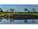 Scenic golf course hole with a water hazard, rock wall, and green with flag at 210 E Bergamot Ln, Queen Creek, AZ 85140