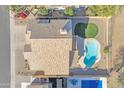 Top-down aerial view of a Southwestern home featuring a private pool and landscaped backyard at 4968 E Grandview Rd, Scottsdale, AZ 85254