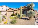 Landscaped front yard with mature desert plants and a 3-car garage at 4021 S Tumbleweed Ct, Chandler, AZ 85248