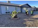 Landscaped front yard with rock, two palm trees, and a green pot at 7217 W Claremont St, Glendale, AZ 85303