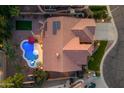 Aerial view showing home, pool, and surrounding landscape at 1007 W Armstrong Way, Chandler, AZ 85286