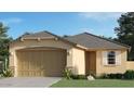 One-story home with tan exterior, two-car garage, and landscaping at 12219 E Verbina Ln, Florence, AZ 85132