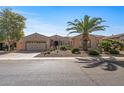 Tan stucco house with palm trees and gravel driveway at 16935 W Villagio Dr, Surprise, AZ 85387