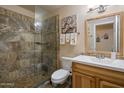 Clean bathroom with a large walk-in shower and updated vanity at 13606 N 108Th Dr, Sun City, AZ 85351