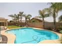 Inviting kidney-shaped pool surrounded by lush landscaping in a backyard at 10405 W Patrick Ln, Peoria, AZ 85383