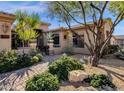 Landscaped front yard with a brick pathway leading to the home's entrance at 21893 N 78Th St, Scottsdale, AZ 85255