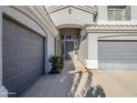 Front entry with double gray doors and walkway at 10406 E Laguna Azul Ave, Mesa, AZ 85209