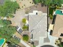 Aerial view showing house layout, backyard pool, and surrounding landscape at 15338 W Montecito Ave, Goodyear, AZ 85395