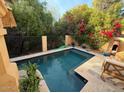 Rectangular pool with travertine decking and lush landscaping at 10846 N 11Th St, Phoenix, AZ 85020