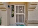 Front door with security screen and welcome mat at 18619 N 136Th Dr, Sun City West, AZ 85375