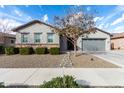 Charming single story home with gray exterior, low maintenance landscaping, and mature shade tree at 21716 E Waverly Dr, Queen Creek, AZ 85142