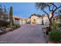 Elegant home exterior featuring a grand entrance and desert landscaping at 9290 E Thompson Peak Pkwy # 422, Scottsdale, AZ 85255