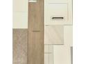 Modern kitchen cabinet samples with wood and marble options at 22693 E Happy Rd, Queen Creek, AZ 85142