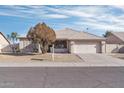 Single-story house with a beige exterior, two-car garage, and desert landscaping at 2605 N 133Rd Ave, Goodyear, AZ 85395