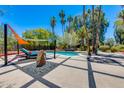 Enjoy this backyard pool area, complete with lounge chairs, shade, and desert landscaping at 3601 N 55Th Pl, Phoenix, AZ 85018