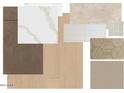 Selection of interior finishes, including hardwood floor, cabinet, countertop, and tiling samples, for a home at 3419 W Sunstone Dr, San Tan Valley, AZ 85144