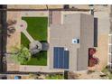 Birds-eye-view of a home featuring solar panels, gazebo, and well-maintained landscaping at 134 N 87Th St, Mesa, AZ 85207