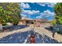 Landscaped backyard with gravel, desert plants, and an orange tree at 20817 N Gable Hill Dr, Sun City West, AZ 85375