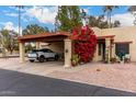 Covered parking and vibrant bougainvillea enhance curb appeal at 507 S Sand Verbena Way, Mesa, AZ 85208