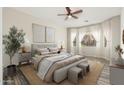 Cozy main bedroom with a ceiling fan, neutral color palette, and plush bedding at 33612 N 24Th Dr, Phoenix, AZ 85085