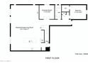 First floor layout featuring an open kitchen, dining, and living area, exercise room and bedroom at 13235 W Tether Trl, Peoria, AZ 85383