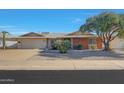 Brick ranch house with a two-car garage and nicely landscaped front yard at 13226 W Mesa Verde Dr, Sun City West, AZ 85375