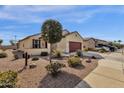 Front yard view of a charming one-story house with well-maintained landscaping at 42157 W Cribbage Rd, Maricopa, AZ 85138