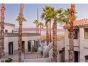 Apartment building with palm trees and stairs leading to upper-level units, community pool in background at 10401 N Saguaro Blvd # 210, Fountain Hills, AZ 85268