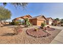 Tan house with a two-car garage and desert landscaping at 2608 E Desert Wind Dr, Casa Grande, AZ 85194