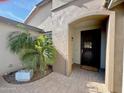 Elegant front entrance with arched entryway and black iron door at 5840 S Pico St, Gilbert, AZ 85298