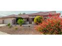 Attractive home exterior with a well-kept desert landscape, mature shrubbery, and tiled roof detail at 16331 W Willow Creek Ln, Surprise, AZ 85374