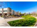 Modern townhome community with green lawn and walkways at 1950 W Desert Hollow Dr, Phoenix, AZ 85085