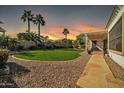 Spacious backyard showcasing desert landscaping, a lush lawn, and a covered patio at 17591 W Ivy Ln, Surprise, AZ 85388