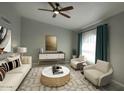 Bright living room featuring neutral decor, ceiling fan, and abundant natural light through an arch window at 2902 E Escondido Ave, Mesa, AZ 85204