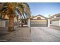 Single-story home with gray garage door, desert landscaping, and mature palm tree at 18359 N 88Th Ave, Peoria, AZ 85382