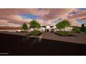 Charming one-story home with beautiful landscaping, mature trees, and a circular driveway, dusk lighting at 3933 E Rancho Dr, Paradise Valley, AZ 85253