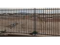 A barren backyard with dirt and desert plants, enclosed by a black metal fence with mountain views at 20407 W Calle Encorvada --, Buckeye, AZ 85396