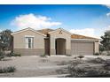 Beautiful single-story home with a tile roof, neutral stucco, and a two-car garage at 1307 S 185Th Dr, Goodyear, AZ 85338