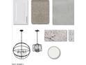 A selection of designer home finishes including lighting, cabinet, rug, paint, counter and tile samples at 17434 W Eva St, Waddell, AZ 85355