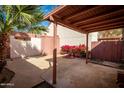 Charming backyard featuring a covered patio area, vibrant plants, and ample space for outdoor enjoyment at 2140 E Rosarita Dr, Tempe, AZ 85281