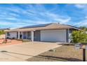 Lovely single-story home showcasing a two-car garage, solar panels, and well-kept landscaping at 13019 N 98Th Ave, Sun City, AZ 85351