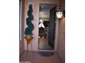 Elegant entryway featuring decorative plants and a glimpse into the home's chandelier-lit interior at , Gilbert, AZ 85234