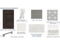 Image displays selection of interior finishes, including cabinets, backsplash, carpet, tile, countertop, and cabinet hardware at 10233 S Bickwell Trl, Apache Junction, AZ 85120