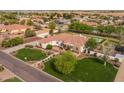 Stunning aerial view of a single-Gathering home with lush landscaping, pool, and charming curb appeal in a desirable neighborhood at 21442 E Excelsior Ave, Queen Creek, AZ 85142