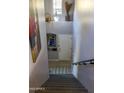 Carpeted staircase with handrail leading to a white door and decorated landing at 14850 E Grandview Dr # 233, Fountain Hills, AZ 85268