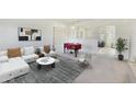 Bright living room with stylish white furniture, modern artwork, and elegant piano at 22436 N 48Th St, Phoenix, AZ 85054